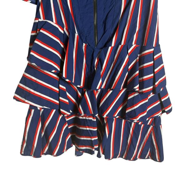 Alice + Olivia Red White Blue Stripe Asymmetrical Ruffle A-Line Cocktail Dress 2 - Picture 10 of 10